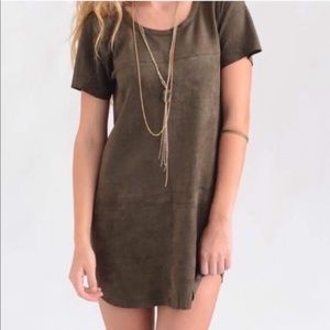 Olivaceous Olive Green Faux Suede Dress size S